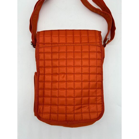 Lug Quilted Crossbody Bag Bright Orange Adjustable Strap Multiple Zipper Pockets - Picture 9 of 16